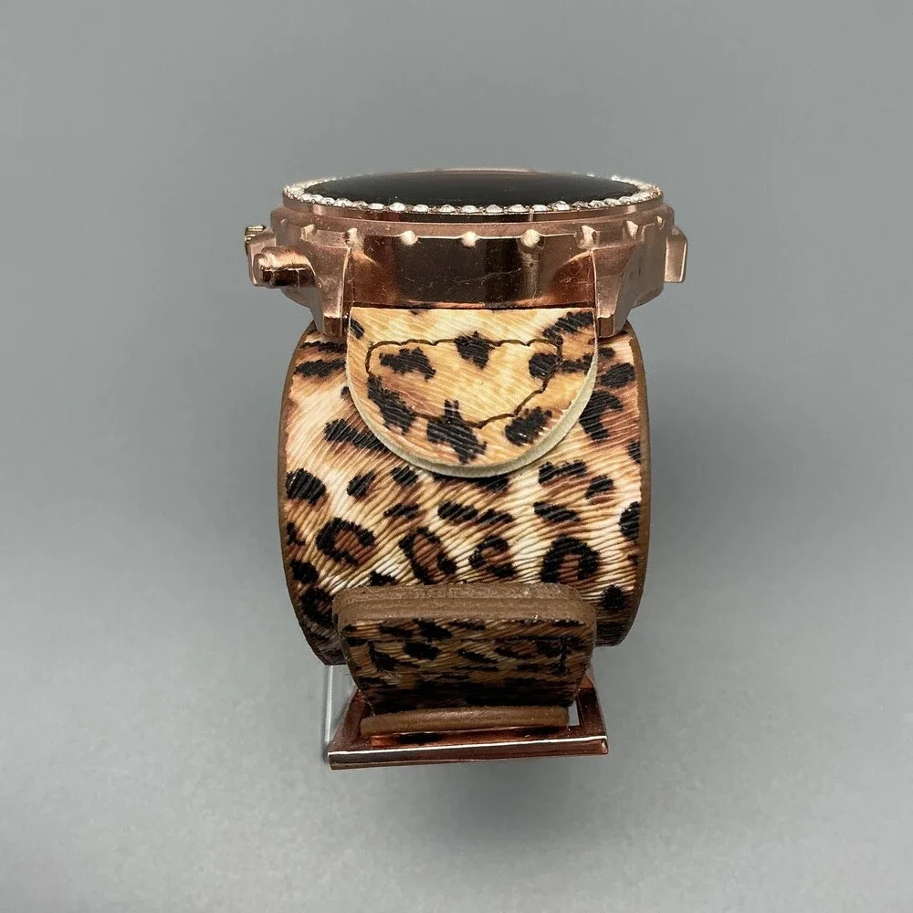 Strada Womens Watch 45mm Rose Gold Tone Cheetah Dial Leopard Strap New Battery